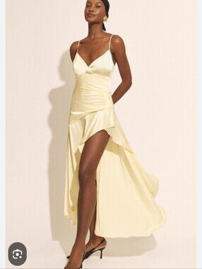 wild fable Pale Yellow Satin High‑Low Slip Dress